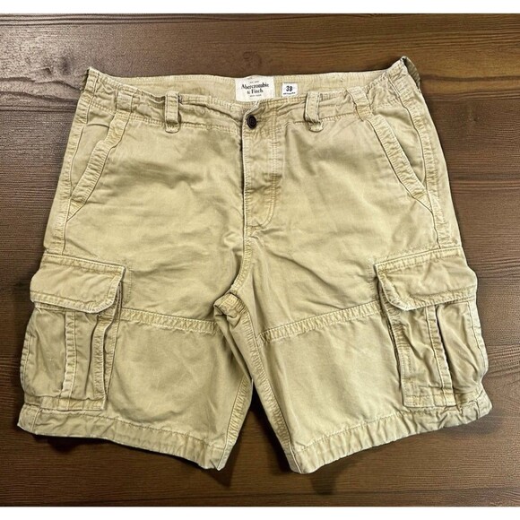 Abercrombie Fitch Cargo Shorts Men 38 Khaki Tan Heavy Distressed Paratrooper Y2K - Picture 1 of 14